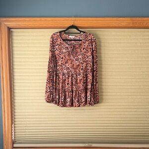 Floral Print Women's Top - camel